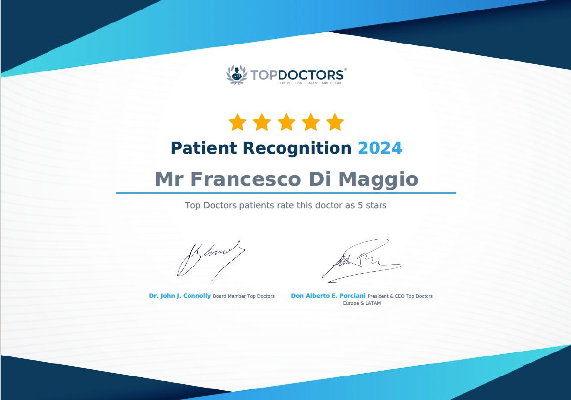 Top Doctors Certificate - Mr Francesco Di Maggio Consultant Surgeon London